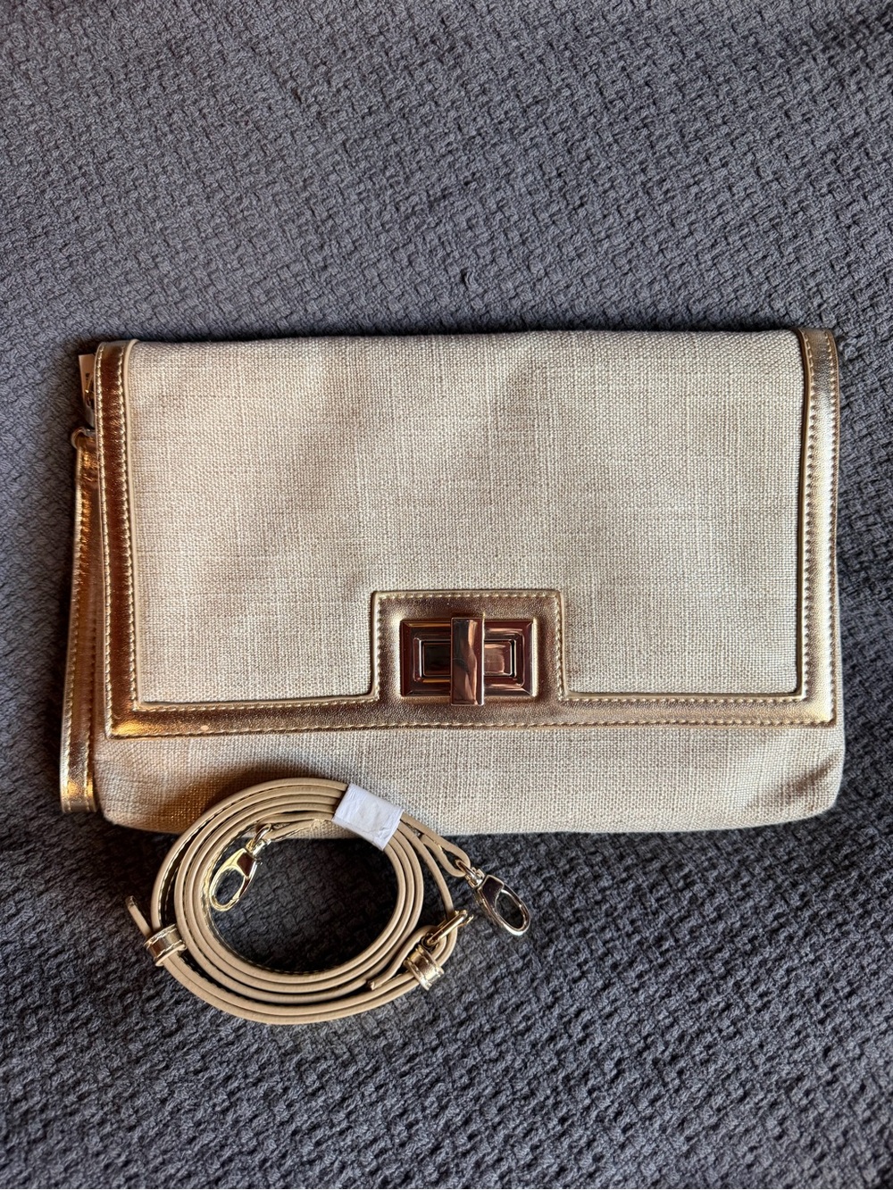 White House Black Market Gold Metallic Clutch Crossbody Bag